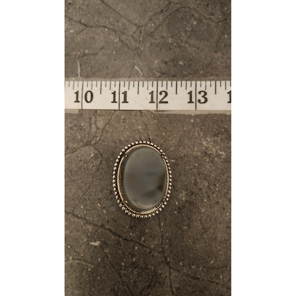 Oval Agate Brooch Pin Pendant Silver Tone Beaded Edge Natural Stone 1.5 In Long